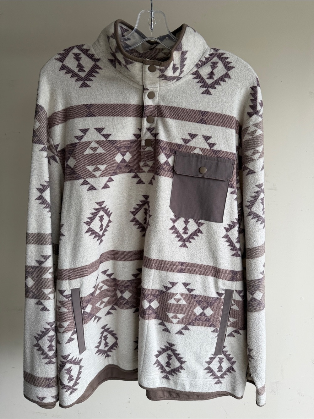 Men's Aztec Zip-Up Sweater Pullover in Cream and Brown